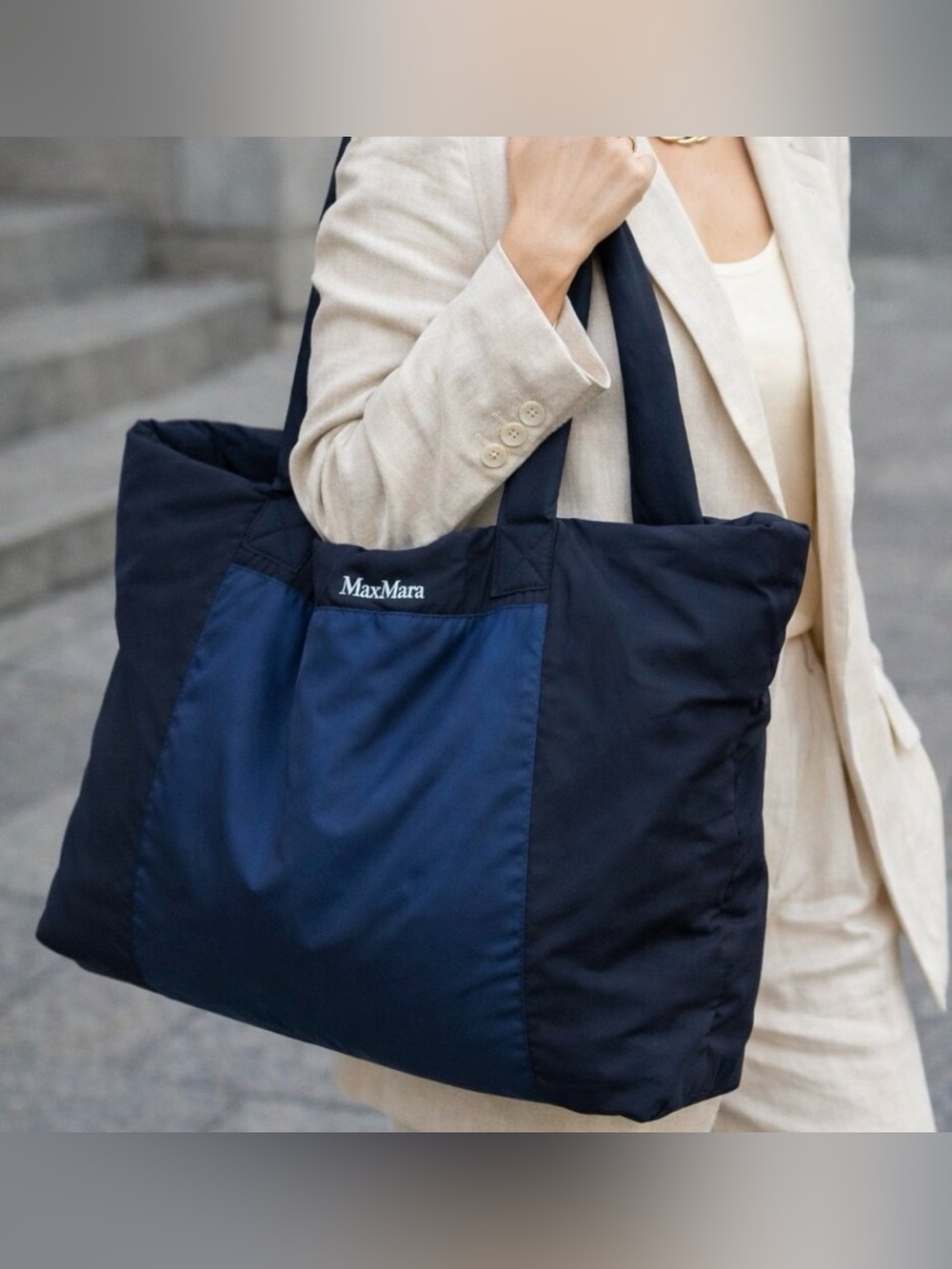 MaxMara Navy and Dark Blue Quilted Tote